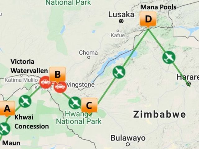 Comfortabel langs de lodges van Botswana, Zambia en Zimbabwe (14 dagen)